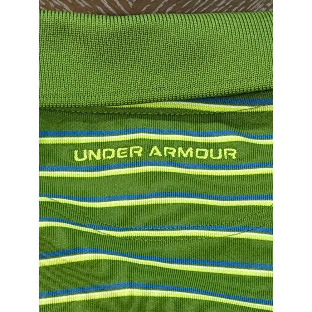 Under Armour Mens 2XL Green Striped HeatGear Loose Fit Golf Polo Shirt - Picture 3 of 6